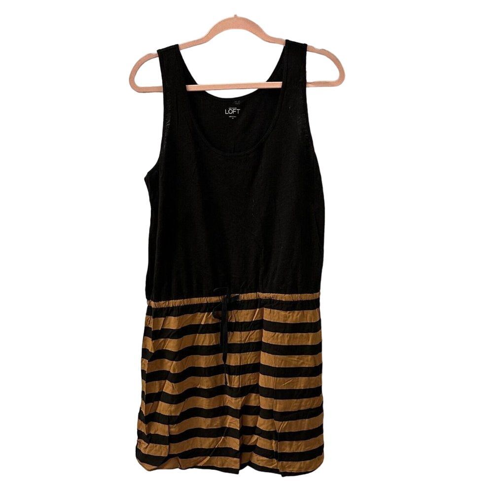 Ann Taylor‎ LOFT Womens Romper Dress Size M Black Mustard Brown Stripe
